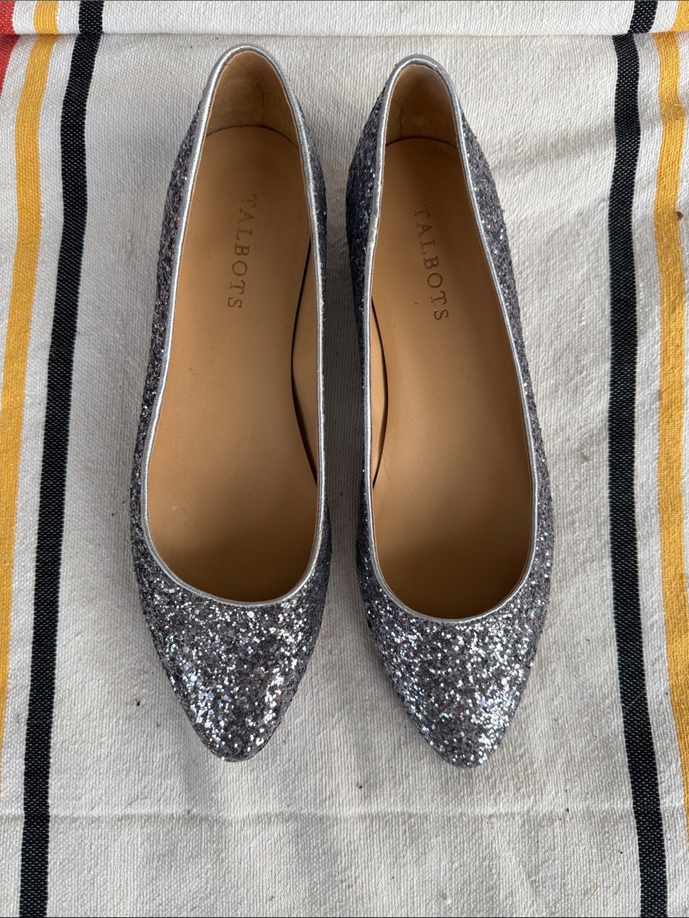 Talbots Silver Glitter Pointed Toe Flats - Sparkling Evening Wear